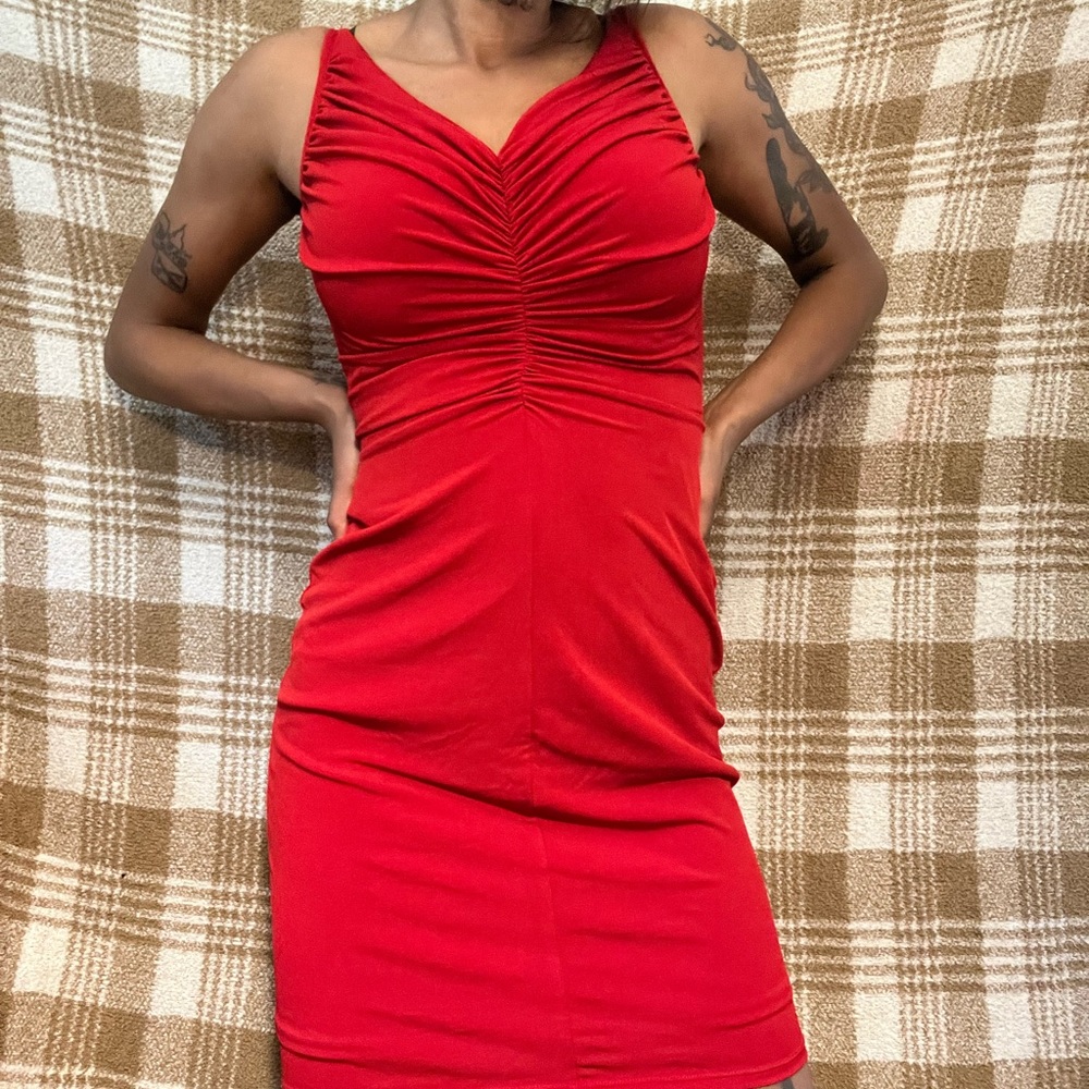 Boston Proper Red Ruched Bodycon Mini Dress